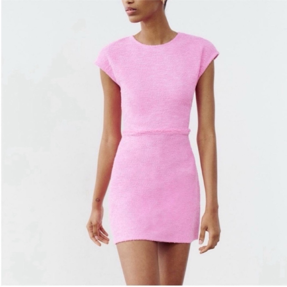 Zara, Pink, TEXTURED JACQUARD DRESS, Large - Picture 7 of 16